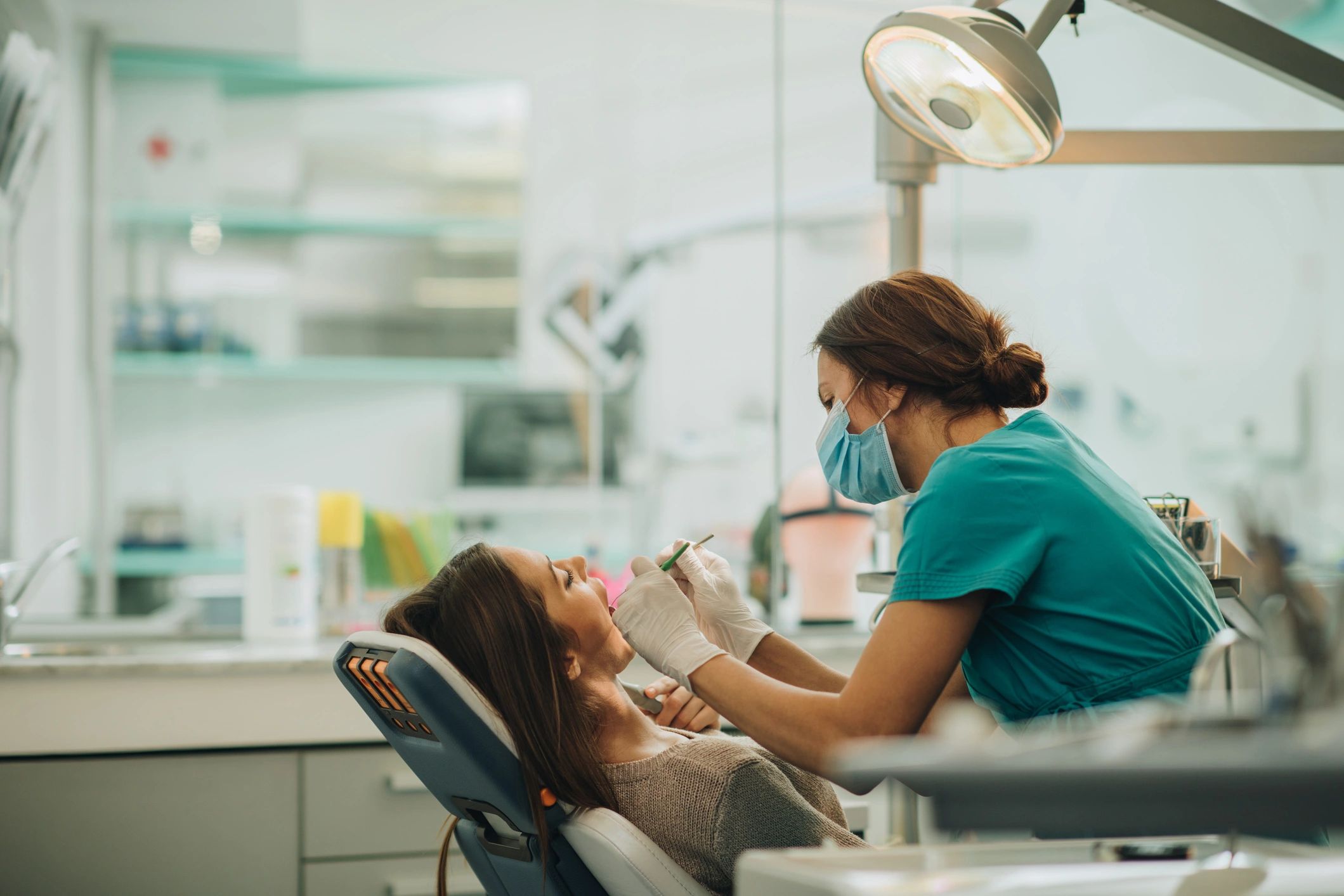 Patient receiving a dental check-up